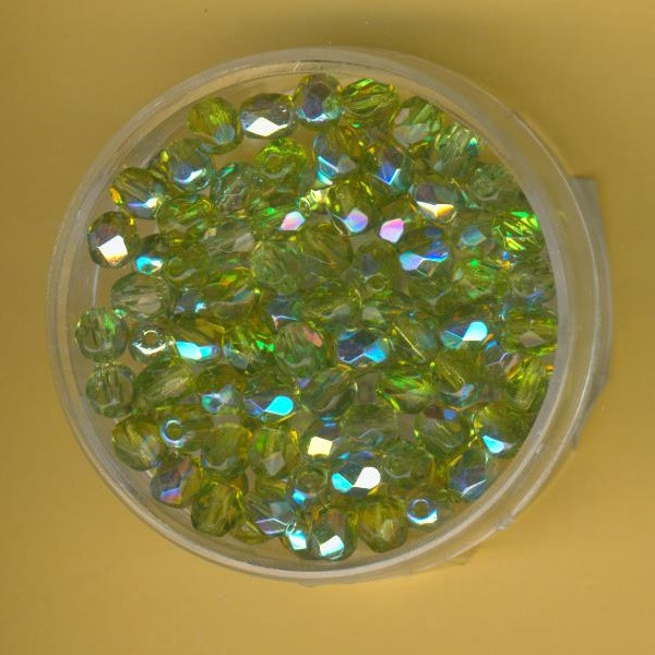 40850230 Glasschliffperlen 4mm transparent oliv AB 100 Stück