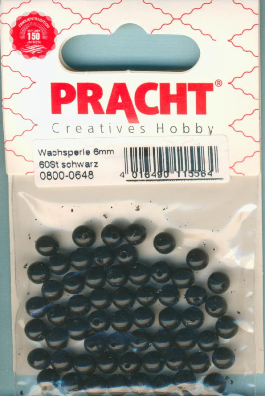 08000648 Pracht Wachsperlen 6mm schwarz 60 Stück