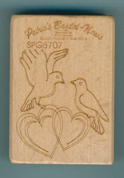 SPG5707 Holzstempel Tauben mit Doppelherz 7x5cm