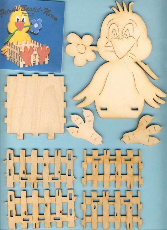 kkb8516sb Holz Deko Bastelset Küken mit Körbchen 16cm