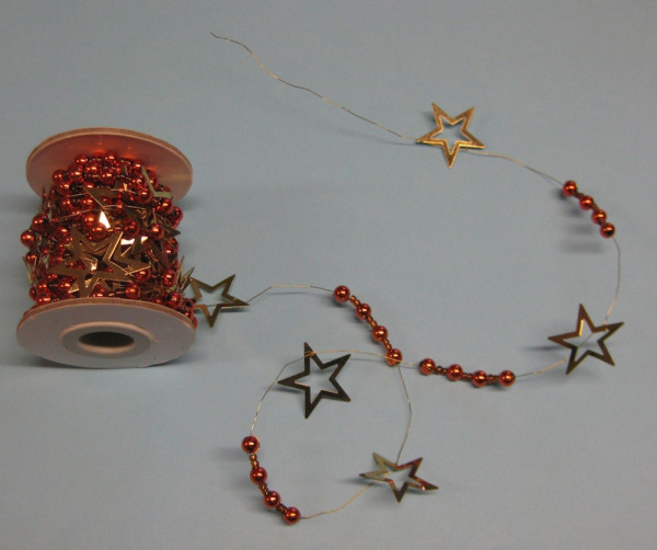 67020012 Deko Kette Weihnachten Sterne mit Perlen kupfer gold 10m