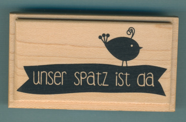 1800203 Holzstempel unser Spatz ist da 8x4,5cm