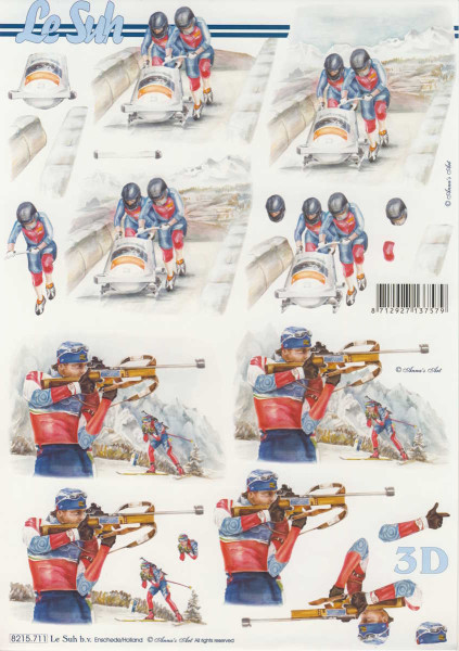 8215.711 3D Motivbogen A4 Bobfahrer und Biathlon