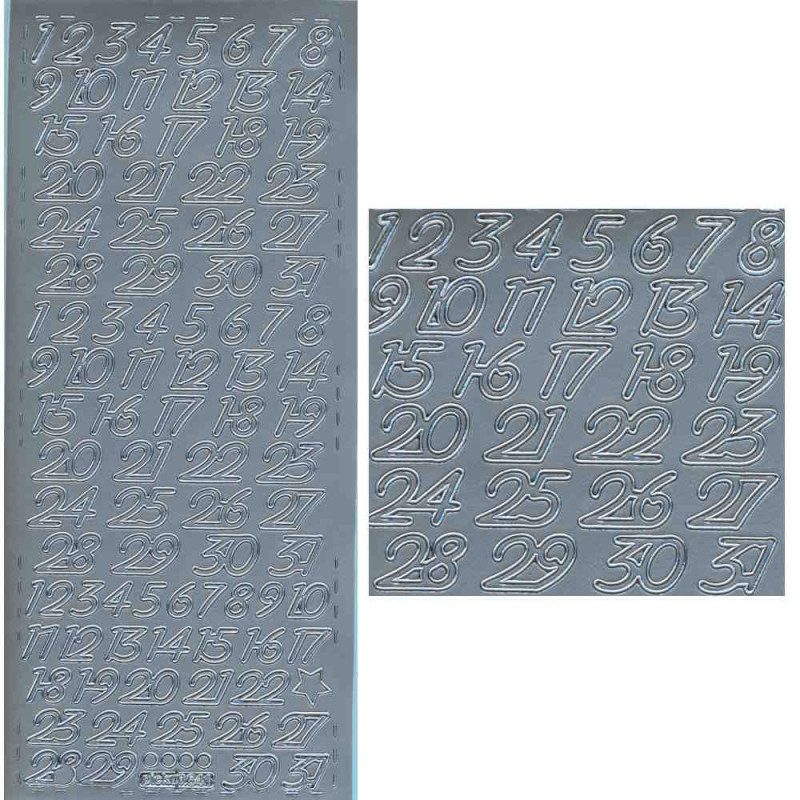 pu641s Sticker Kalenderzahlen 12mm silber