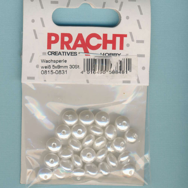 0815-0831 Wachsperlen Scheiben 5x8mm weiß 30 Stück