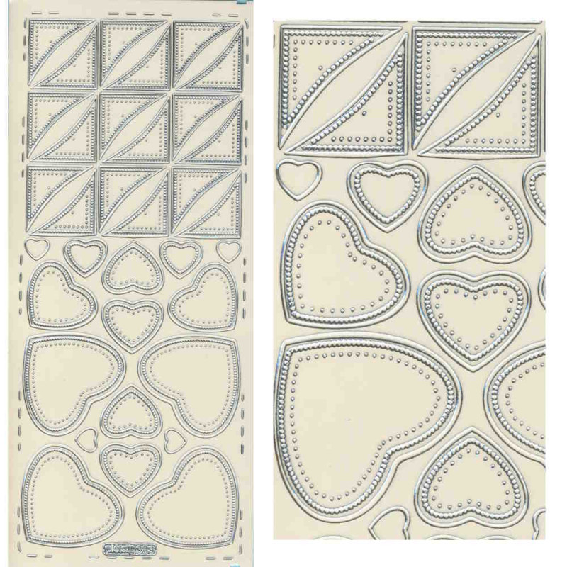 pu383s Sticker Herzen und Ecken silber transparent