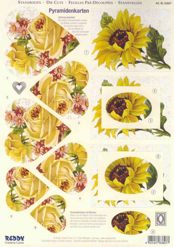83807 3D Stanzbogenset A4 Pyramidenkarten Blumen