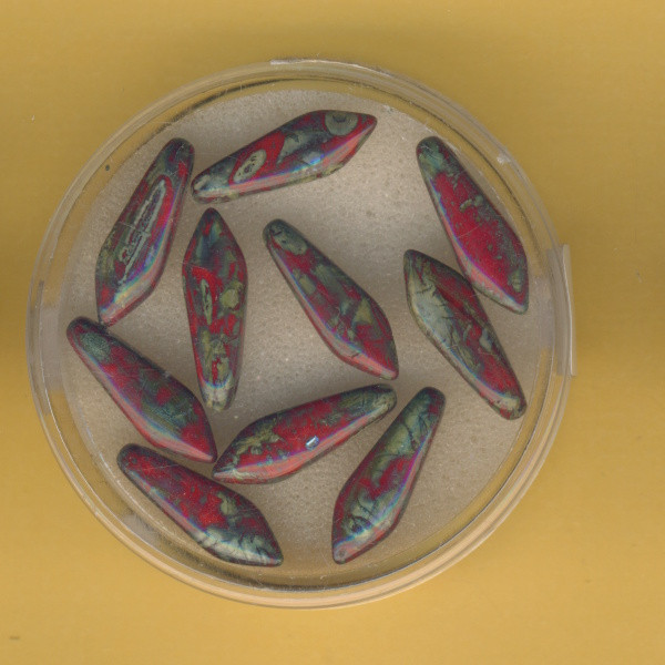 4834-16804 Dagger Beads 16x5mm dunkelrot grau 10 Stück
