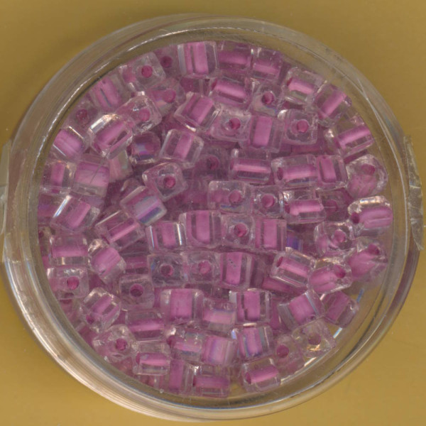 9643-454 Glasperlen Würfel 3mm rosa Farbeinzug 20g