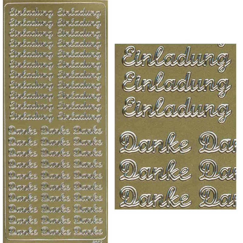 3609g Sticker Einladung und Danke gold