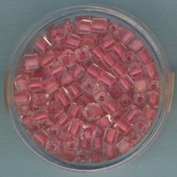 9643-234 Glasperlen Würfel 3mm hellrot Farbeinzug 20g