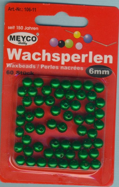 10611 Wachsperlen 6mm dunkelgrün 60 Stück