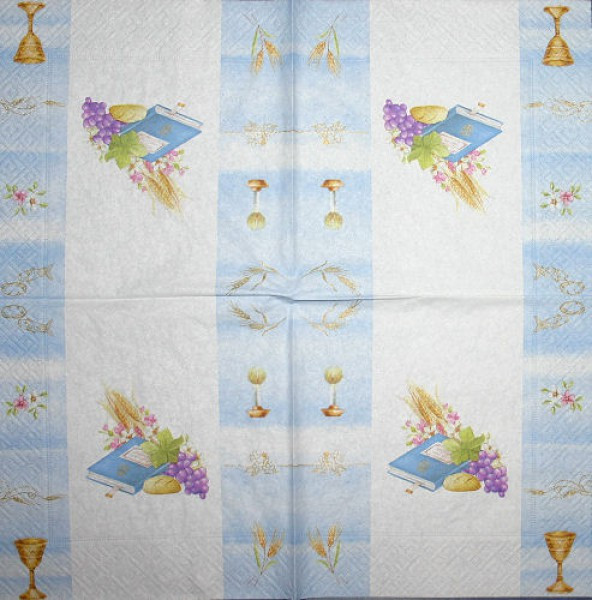 Serviette Kommunion 1 weiß-blau