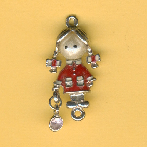 22614002 Armband Zwischenstück Mädchen mit Strasstein 31x18mm rot platin