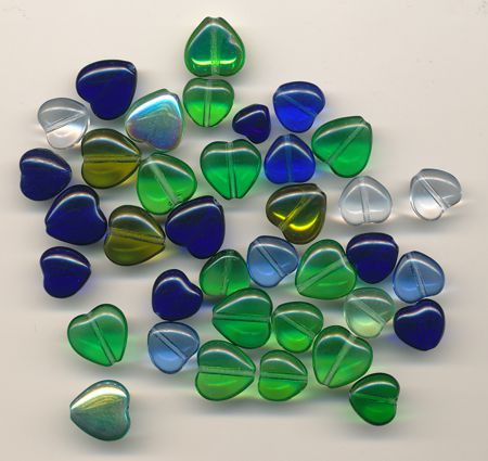 42774 Glasherzen-Mix blau-grün