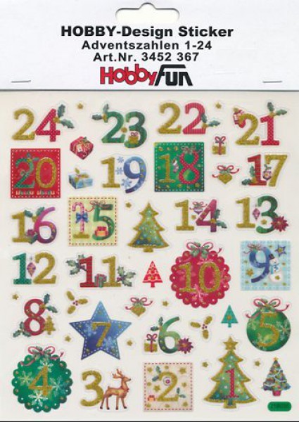 3452367 Hobby-Design Sticker Adventszahlen 1-24
