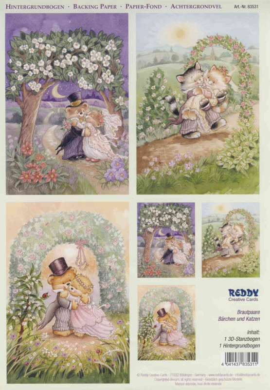 83531 3D Stanzbogenset A4 Brautpaare Bärchen und Katzen