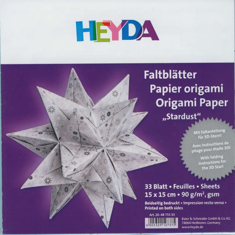 4875533 Faltblätter Origami Papier Stardust weiß silber 15x15cm 33 Blatt