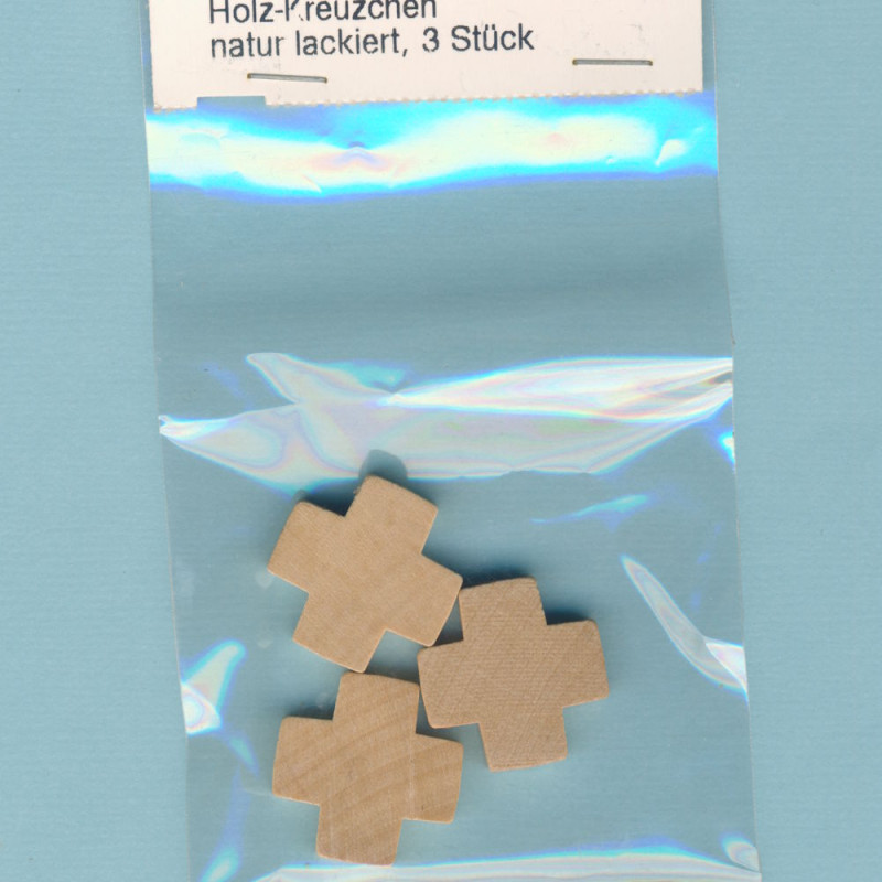 322-01 Holz Kreuz mit Loch 21x21x5mm natur lackiert 3 Stück
