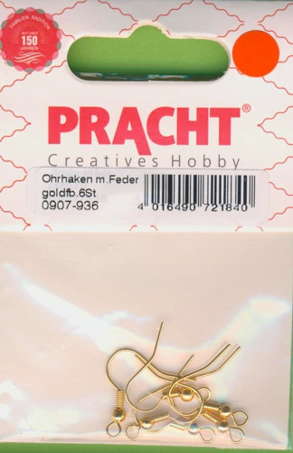 0907-936 Ohrhaken mit Feder gold 6 Stück