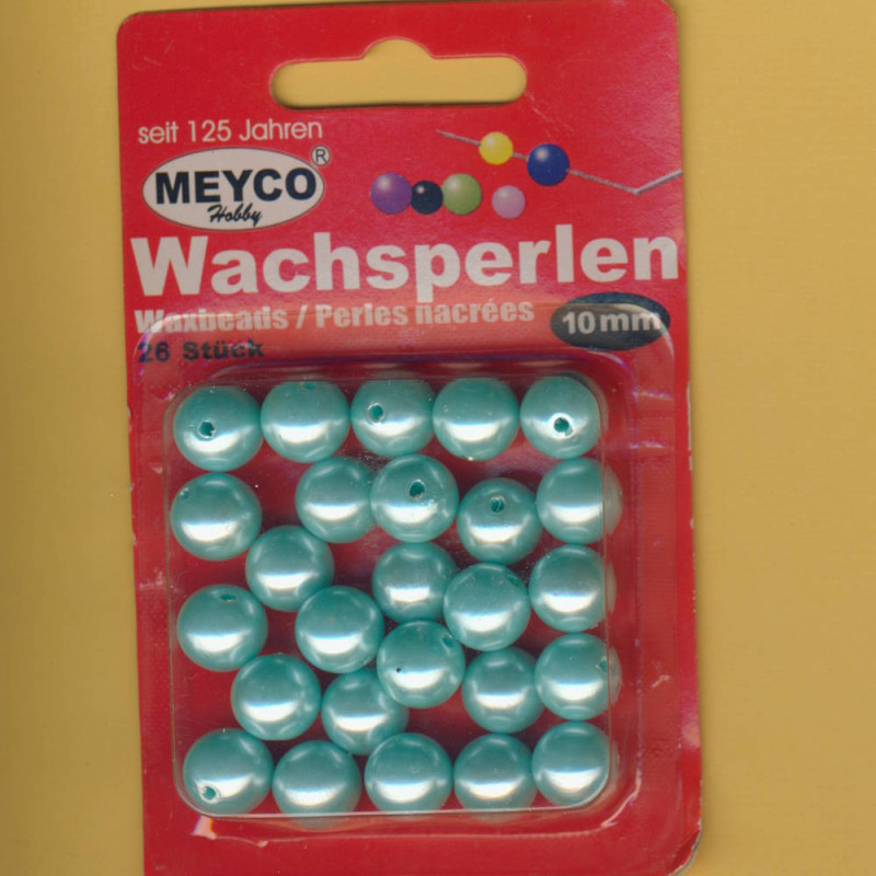 110-10 Wachsperlen 10mm türkis 26 Stück