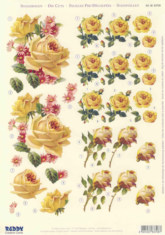 83708 3D Stanzbogen A4 Rosen gelb