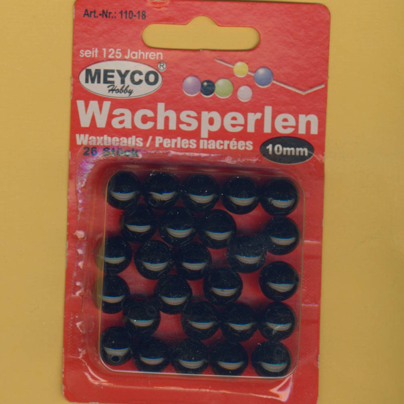 110-18 Wachsperlen 10mm schwarz 26 Stück