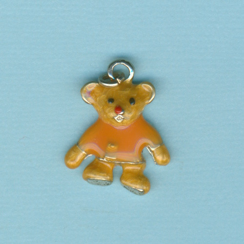 72021527 Metall Anhänger Teddybär mit orangener Jacke 20mm