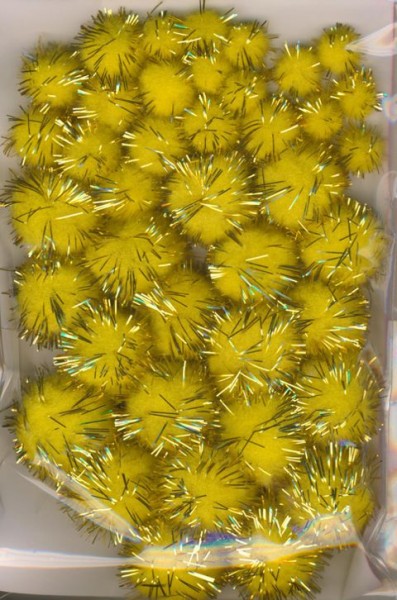 Pompons gelb gold metallic 10, 15, 20, 25mm