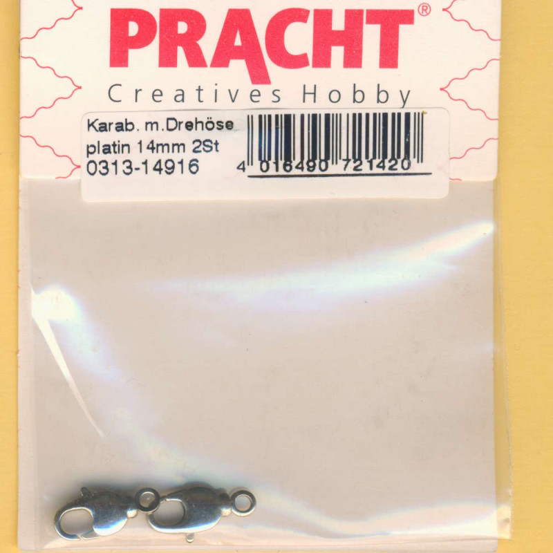 0313-14916 Karabiner mit Drehöse 14mm platin 2 Stück
