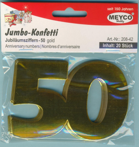 20842 Jumbo Konfetti Jubiläumsziffer 50 gold 20 Stück