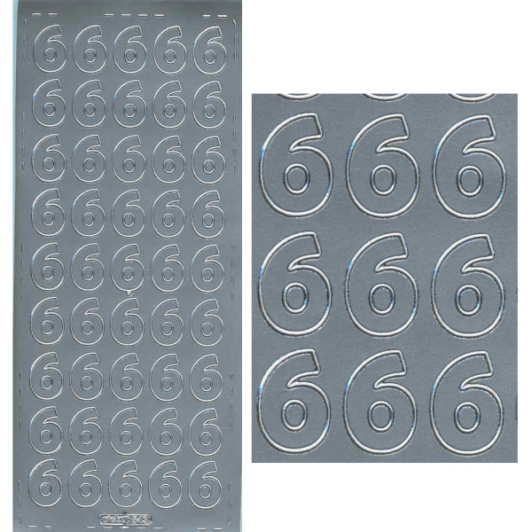 pu543s Sticker Ziffer 6 20mm silber