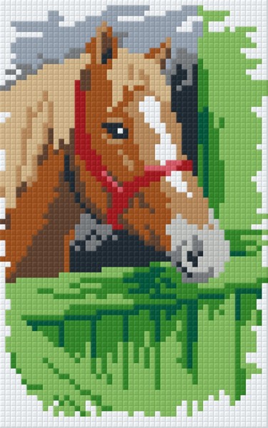 Pixelbild Pferd in der Stalltür