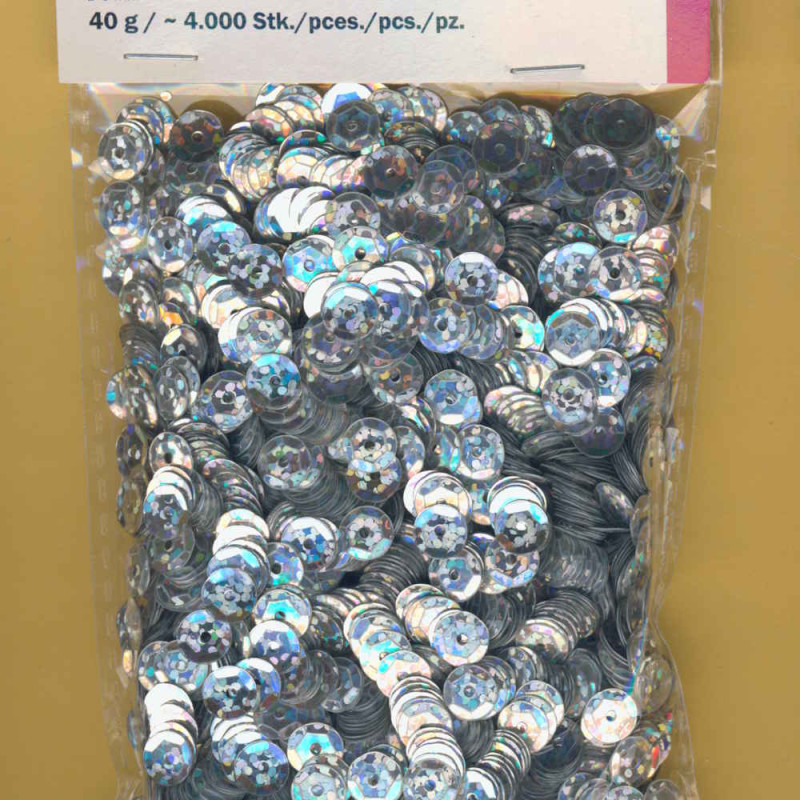 1026892 Pailletten gewölbt 6mm silber hologramm 40g