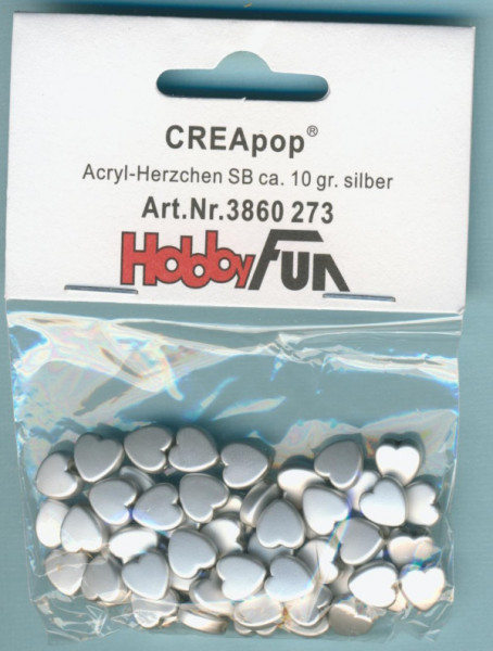 3860273 Acrylperlen Herzchen 9mm silber ca. 10g