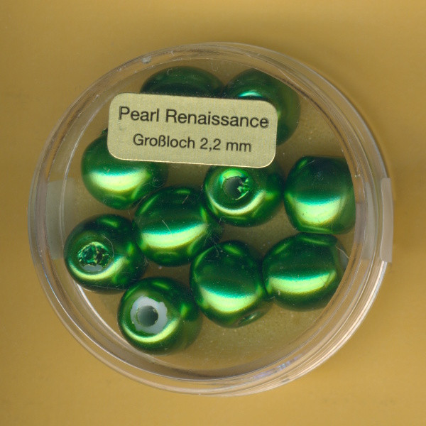 0790-10034 Großloch Glaswachsperlen 10mm grün 10 Stück