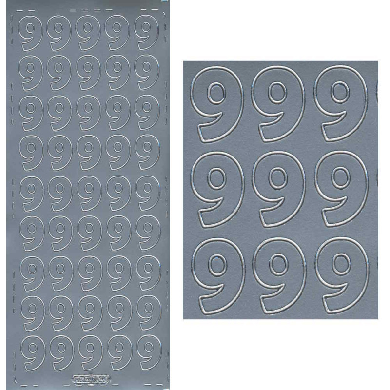 pu546s Sticker Ziffer 9 20mm silber