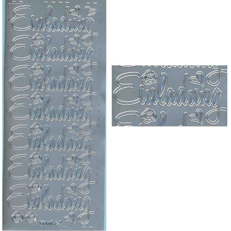 pu464s Sticker Einladung 6 silber