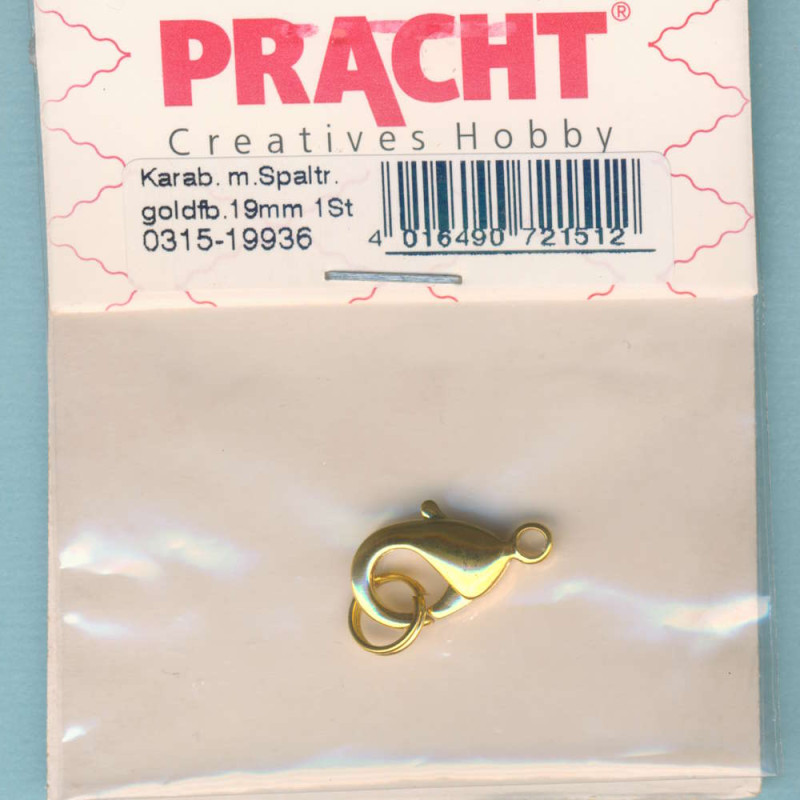 0315-19936 Karabiner mit Spaltring 19mm goldfarben