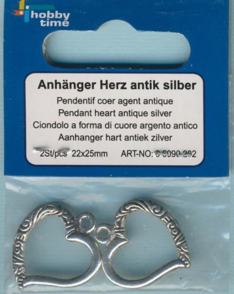 66090202 Metallanhänger Herz antik siber 22x25mm 2 Stück