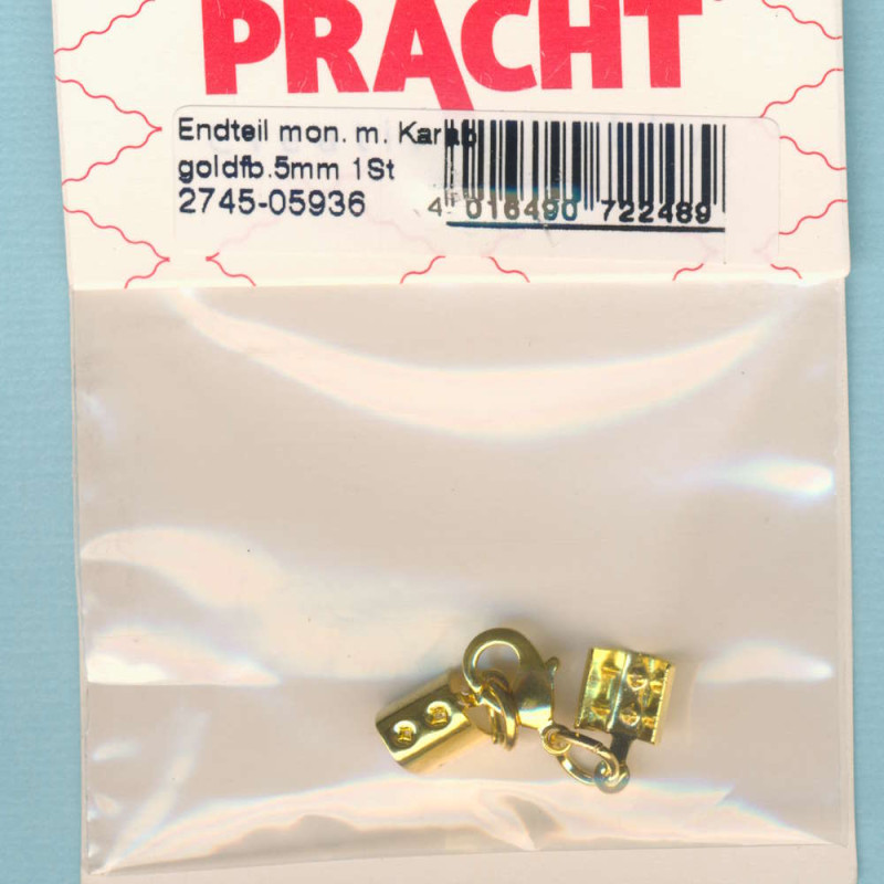 2745-05936 Endteil montiert mit Karabiner 5mm goldfarben