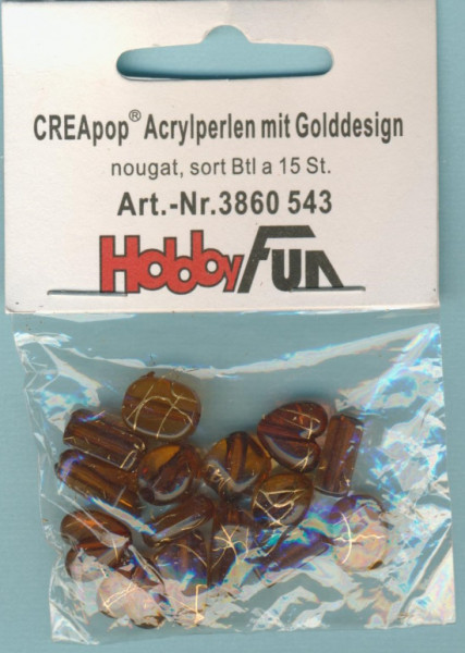 3860543 Acrylperlen Sortiment mit Golddesign nougat 15 Stück