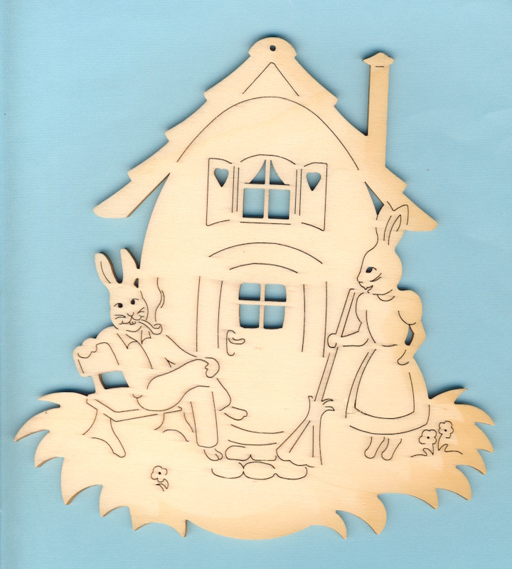 081505 Holz Deko Haus mit Hasen 19,5x18,5cm