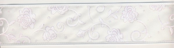 15815301 Dekoband Ornamente Rosen 50mm weiß irisierend lfd Meter