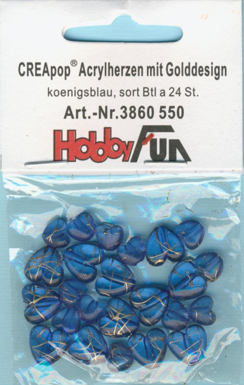 3860550 Acrylperlen Herzen mit Golddesign königsblau 24 Stück