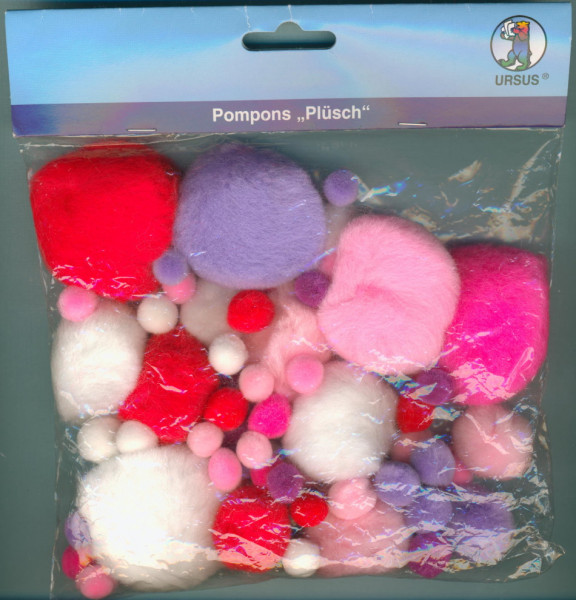 39500003 Pompons Plüsch rosa rot Mischung 60 Stück