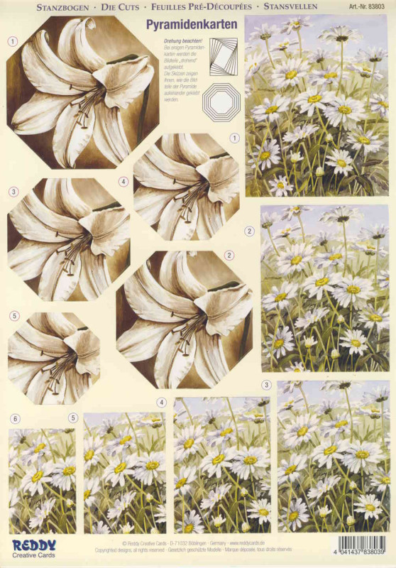83803 3D Stanzbogenset A4 Pyramidenkarten Blumen 2