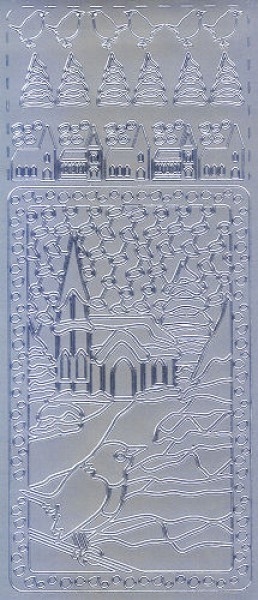 cl160s Sticker Winterlandschaft mit Kirche silber