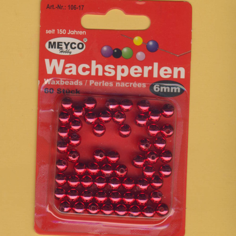 106-17 Wachsperlen 6mm metallic rot 60 Stück