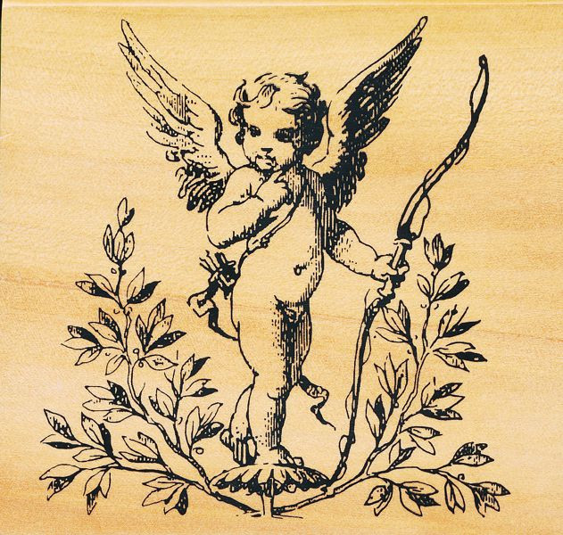 70380345 Holzstempel Amor mit Bogen 9x9cm